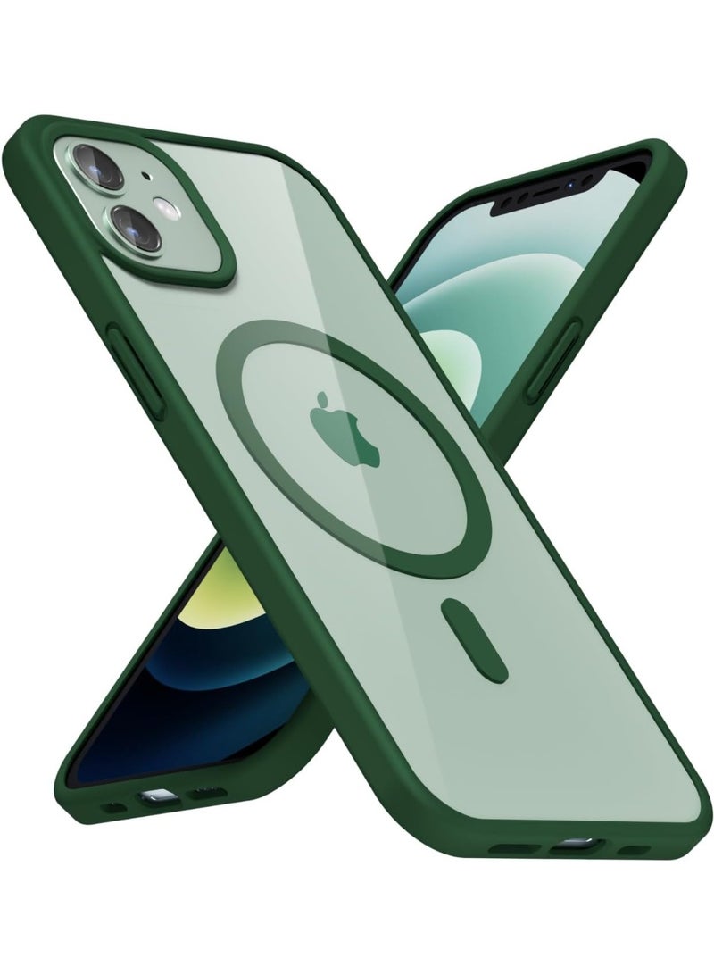 جراب مغناطيسي شفاف لهاتف iPhone 12 و iPhone 12 Pro [مقاوم للصدمات ونحيف] غطاء خلفي صلب شفاف مع حماية عالية الجودة | أخضر داكن